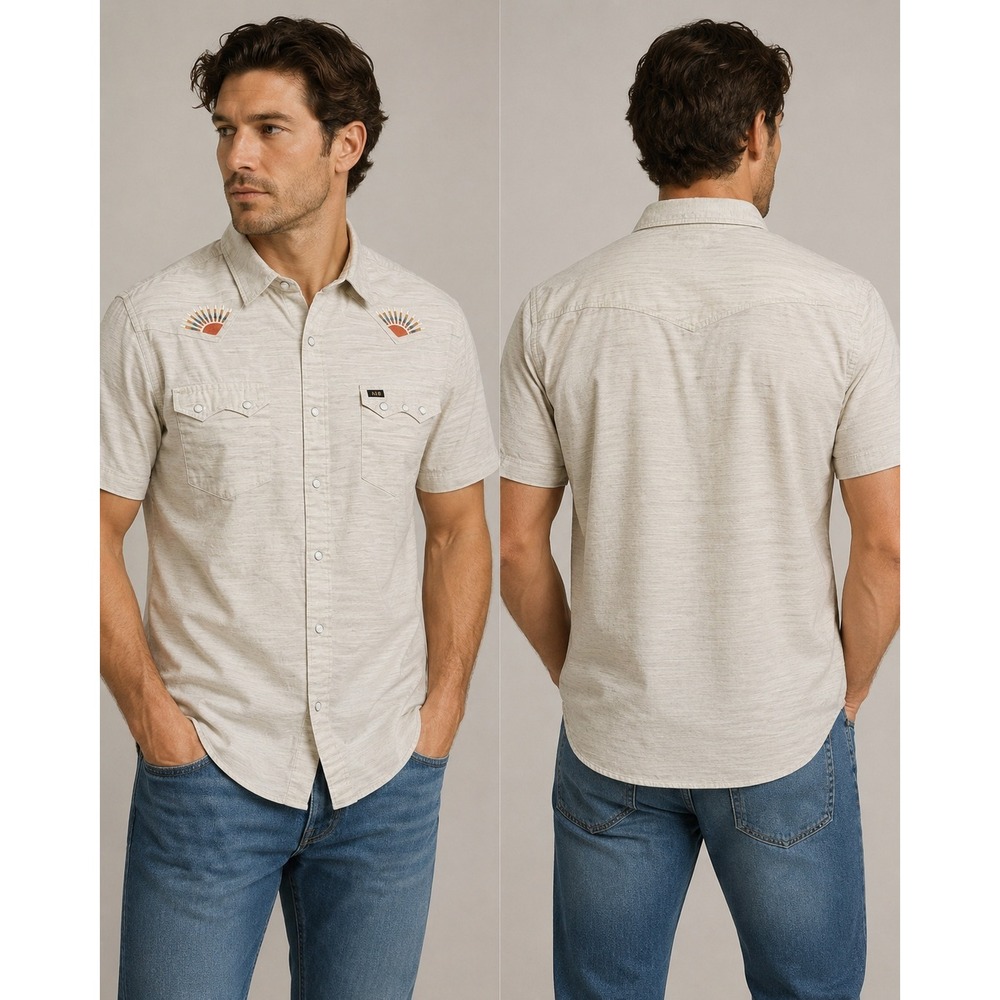Howler Brothers Gaucho Snapshirt XXL Beige Sun Embroidered Western Pearl Snap
